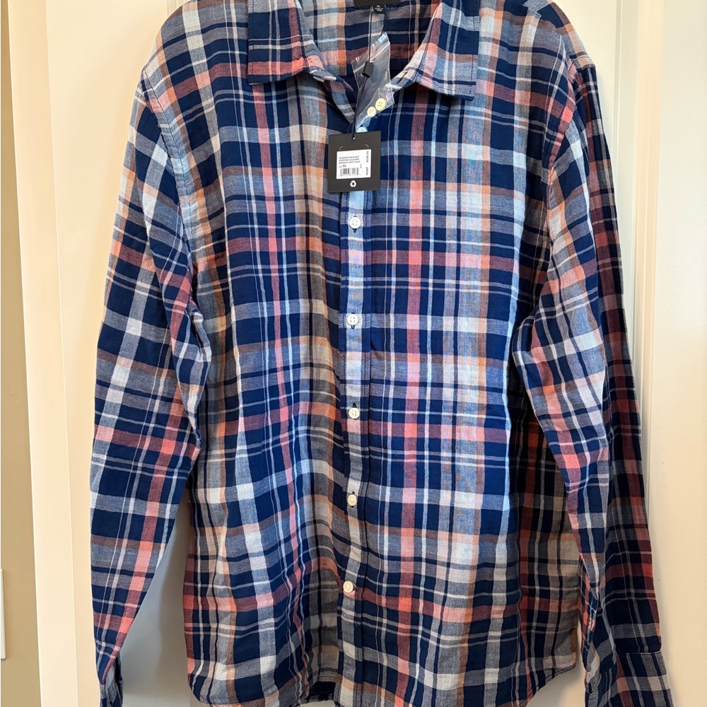 NWT Joe's Jeans Navy, Pink & Cream Plaid Button-Up Shirt men’s size XL